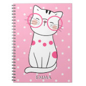 Niedliche weiße Katze mit Eyegbrille & Polka Dot P Notizblock (Vorderseite)