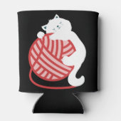 Niedliche weiße Katze mit Garnkugel Dosenkühler (Rückseite)