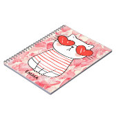 Niedliche weiße Katze mit Herz-Brille Monogramm Notizblock (Linke Seite)