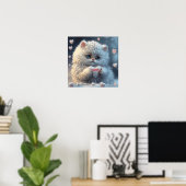 Niedliche Weiße Katze mit personalisierter Kunst Poster (Heimbüro)