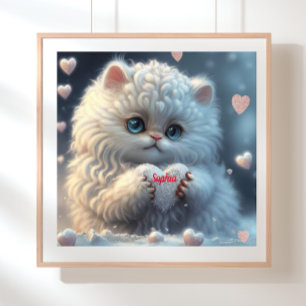 Niedliche Weiße Katze mit personalisierter Kunst Poster