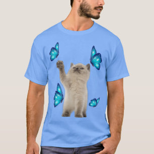 Niedliche weiße Katze mit Schmetterlingskatzenjack T-Shirt