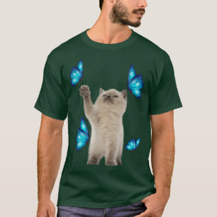 Niedliche weiße Katze mit Schmetterlingskatzenjack T-Shirt