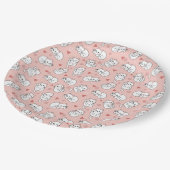 Niedliche weiße Katze Rosa Hintergrund Pappteller (Schrägansicht)