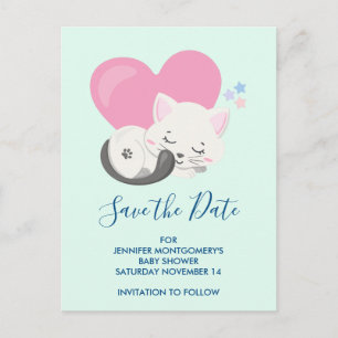 Niedliche Weiße Katze Schlafen Save the Date Einladungspostkarte