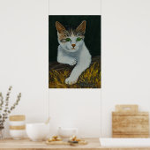 Niedliche weiße Katze Schöne grüne Augen Rote Nase Poster (Küche)
