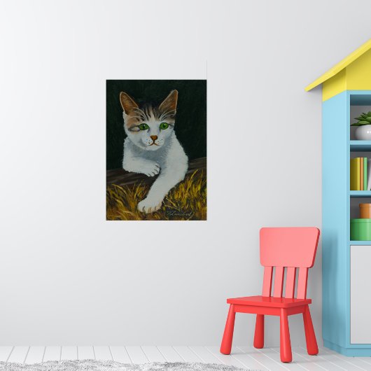 Niedliche weiße Katze Schöne grüne Augen Rote Nase Poster (Kinderzimmer 1)