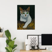 Niedliche weiße Katze Schöne grüne Augen Rote Nase Poster (Heimbüro)