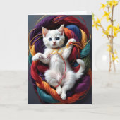 Niedliche weiße Katze Spielrollen aus Garnelen Karte (Gelbe Blume)