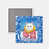Niedliche weiße Katze, Weihnachtswinternatur Magnet (Vorderseite/Rückseite)