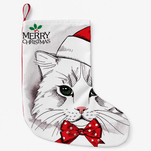 Niedliche weiße Katzen-frohe Weihnachten Kleiner Weihnachtsstrumpf (Vorderseite)