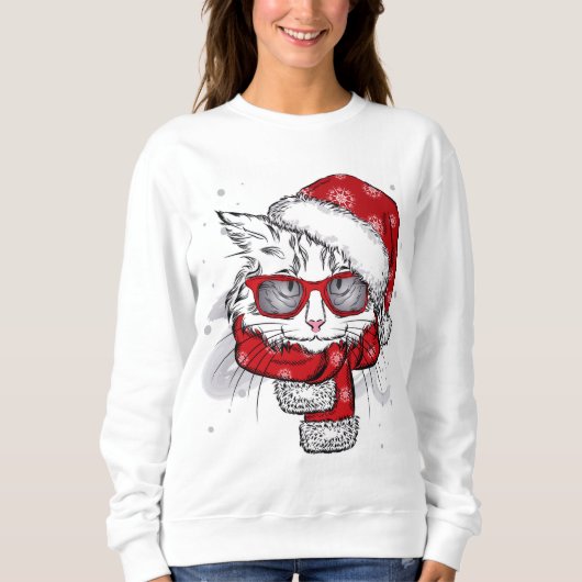 Niedliche weiße Katzen-frohe Weihnachten Sweatshirt (Vorderseite)