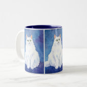 Niedliche weiße Katzen- oder Kätzchen-Tasse Zweifarbige Tasse (Vorderseite Links)
