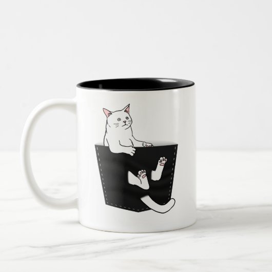 Niedliche weiße Katzen-Sätze in der Tasche Zweifarbige Tasse (Links)