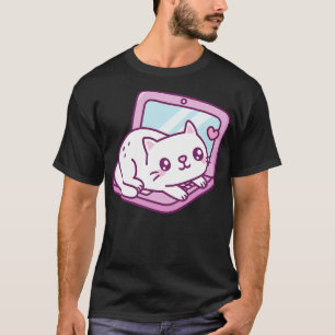Niedliche, weiße Katzenruhe auf dem Notebook T-Shirt