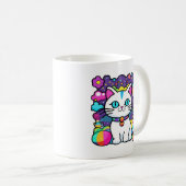 Niedliche weiße kosmische Weltraumkatze Kaffeetasse (VorderseiteRechts)