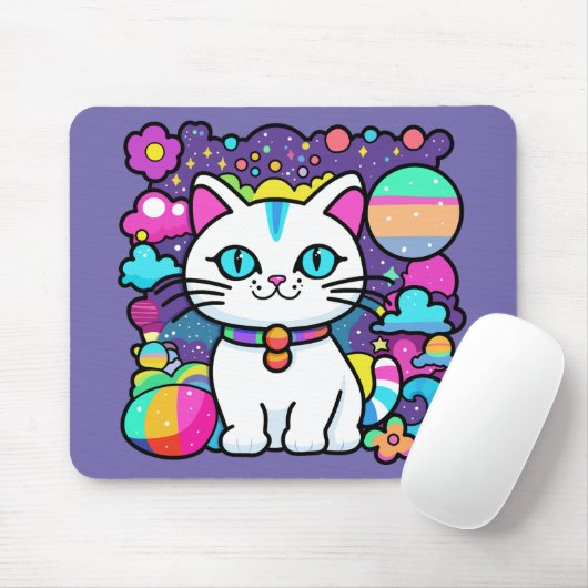 Niedliche weiße kosmische Weltraumkatze Mousepad (Mit Mouse)
