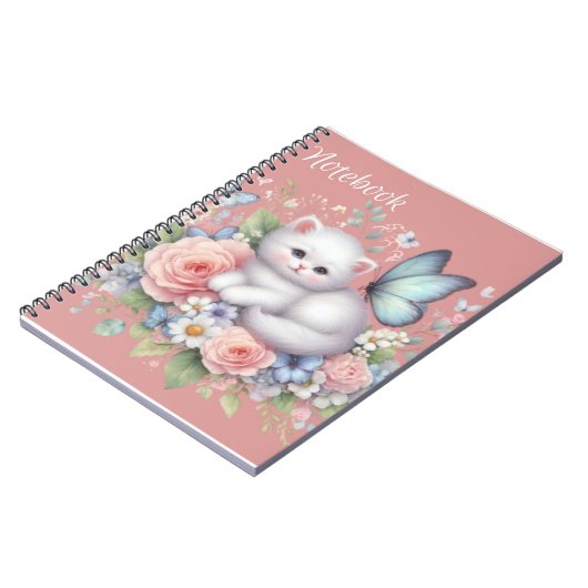 Niedliche, weiße Küche, Schmetterlinge und Blume N Notizblock (Linke Seite)