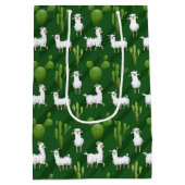 Niedliche weiße Lamas auf einem Gebiet der Kakteen Mittlere Geschenktüte (Rückseite)