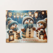 Niedliche weiße Lanterns Snowman Weihnachtspuzzle Puzzle (Horizontal)