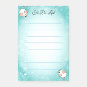 Niedliche weiße Mäuse auf türkis-weiß gesäumten Post-it Klebezettel (Vorderseite)