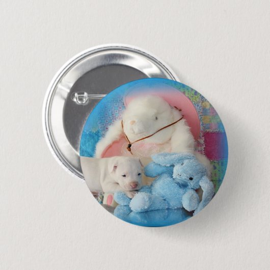 Niedliche weiße Ostern-Welpen-Hunde-u. Button (Vorne & Hinten)