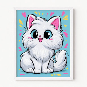 Niedliche weiße Perserkatze Pop-Art-Cartoon Poster