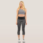 Niedliche weiße Polka-Punkte auf schwarz Capri Leggings (Vorderseite)