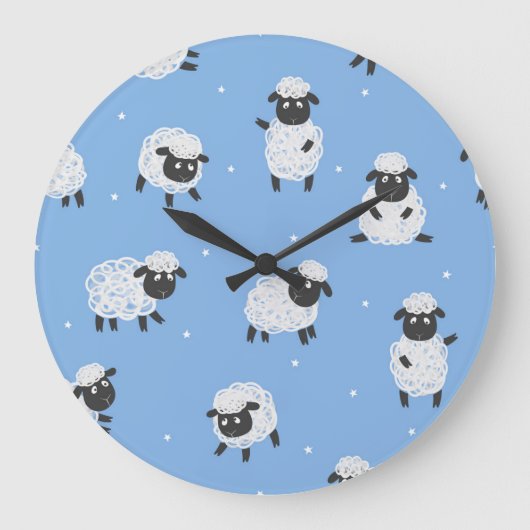 Niedliche weiße Schafe: Vintage Lämmer. Große Wanduhr (Vorderseite)