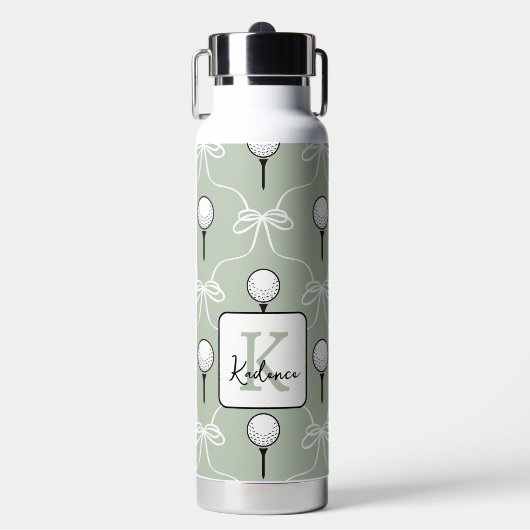 Niedliche Weiße Schleife Golf Muster Monogramm Trinkflasche (Vorderseite)