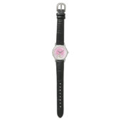 Niedliche weiße Schneeröcke, schwarz-rosa Polka Do Armbanduhr (Flach)