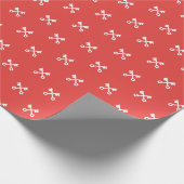 Niedliche weiße Tasten auf rotem Hintergrund Geschenkpapier (Ecke)