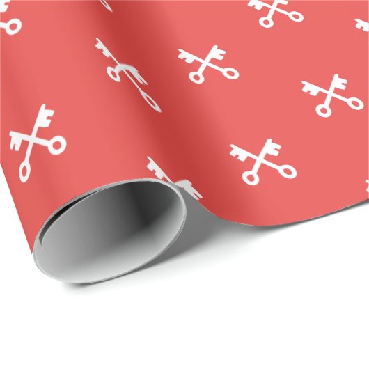 Niedliche weiße Tasten auf rotem Hintergrund Geschenkpapier (Rolleneckpunkt)