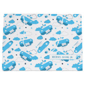 Niedliche weiße und blaue Flugzeug und Wolken Kids Große Geschenktüte (Vorderseite)