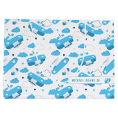 Niedliche weiße und blaue Flugzeug und Wolken Kids Große Geschenktüte (Rückseite)
