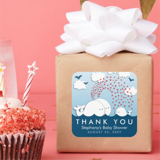 Niedliche weiße Wale Couple Baby Danke Stickers (Party)