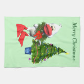 Niedliche weiße Weihnachtsente mit einem Kranz Geschirrtuch (Horizontal)