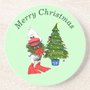 Niedliche weiße Weihnachtsente mit einem Kranz Getränkeuntersetzer