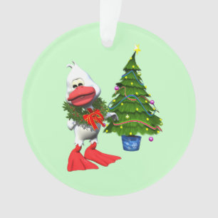 Niedliche weiße Weihnachtsente mit einem Kranz Ornament