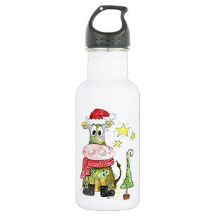 Niedliche weiße Weihnachtskuh Edelstahlflasche