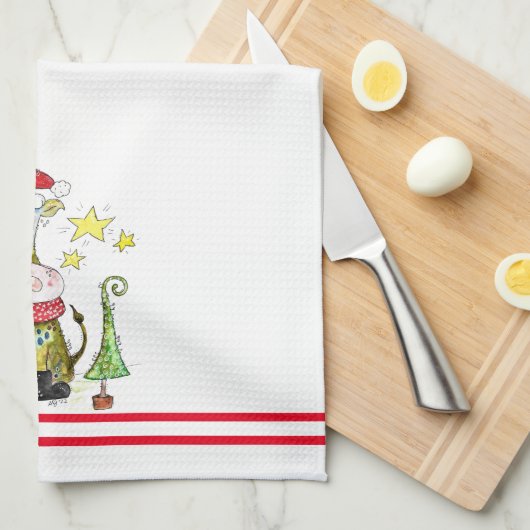 Niedliche weiße Weihnachtskuh Geschirrtuch (Viertel Falte)