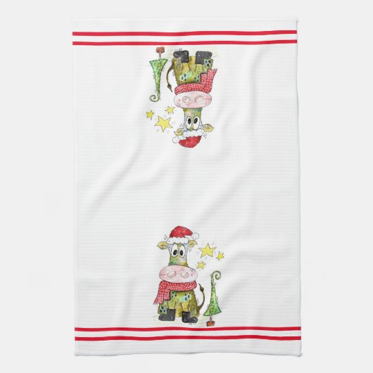 Niedliche weiße Weihnachtskuh Geschirrtuch (Vertikal)