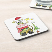 Niedliche weiße Weihnachtskuh Getränkeuntersetzer (Linke Seite)