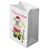 Niedliche weiße Weihnachtskuh Mittlere Geschenktüte (Vorderseite Schrägansicht)