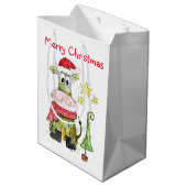 Niedliche weiße Weihnachtskuh Mittlere Geschenktüte (Rückseite Schrägansicht)
