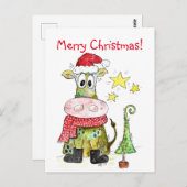 Niedliche weiße Weihnachtskuh Postkarte (Vorne/Hinten)