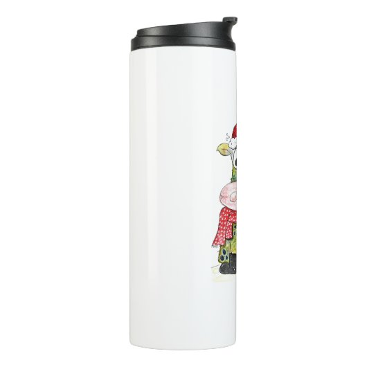 Niedliche weiße Weihnachtskuh Thermosbecher (Nach links gedreht)