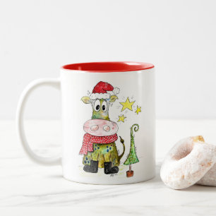 Niedliche weiße Weihnachtskuh Zweifarbige Tasse