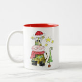Niedliche weiße Weihnachtskuh Zweifarbige Tasse (Links)
