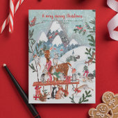 Niedliche weiße Wintergebirge Waldtiere Feiertagskarte